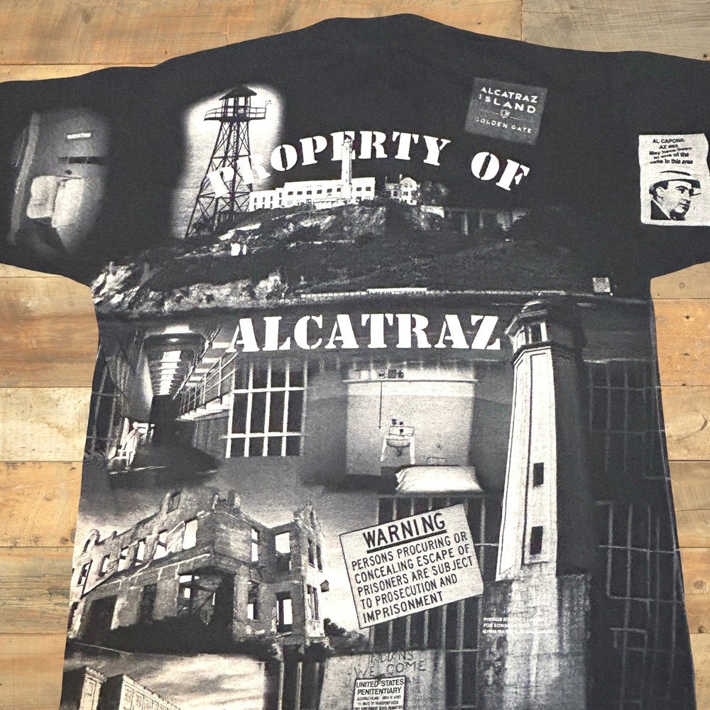 Alstyle Alcatraz Island Al Capone All Over Print Shirt XL Vintage 90s